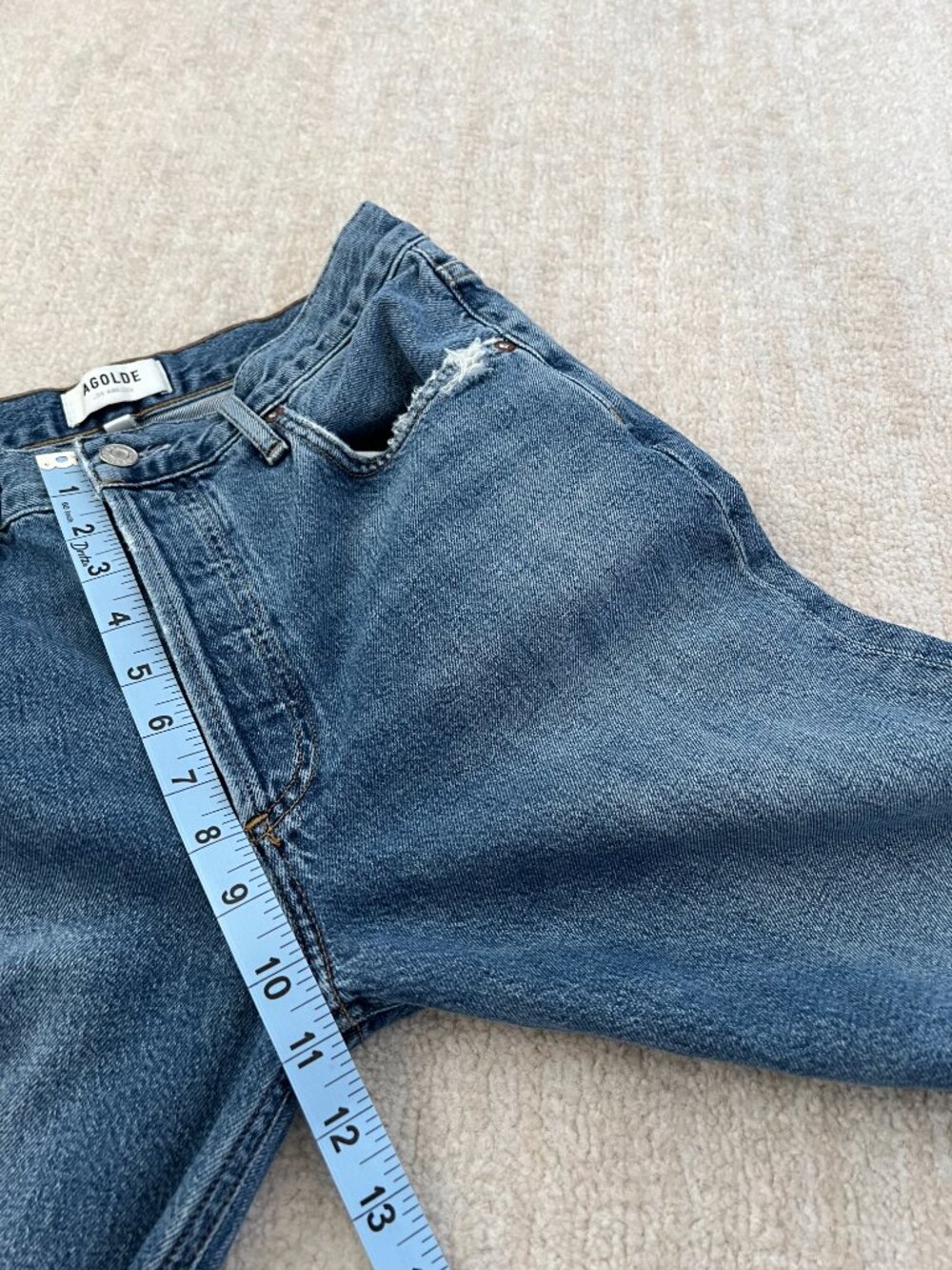 Agolde Riley High Rise Crop Jeans 27 Blue Distressed - Picture 7 of 11